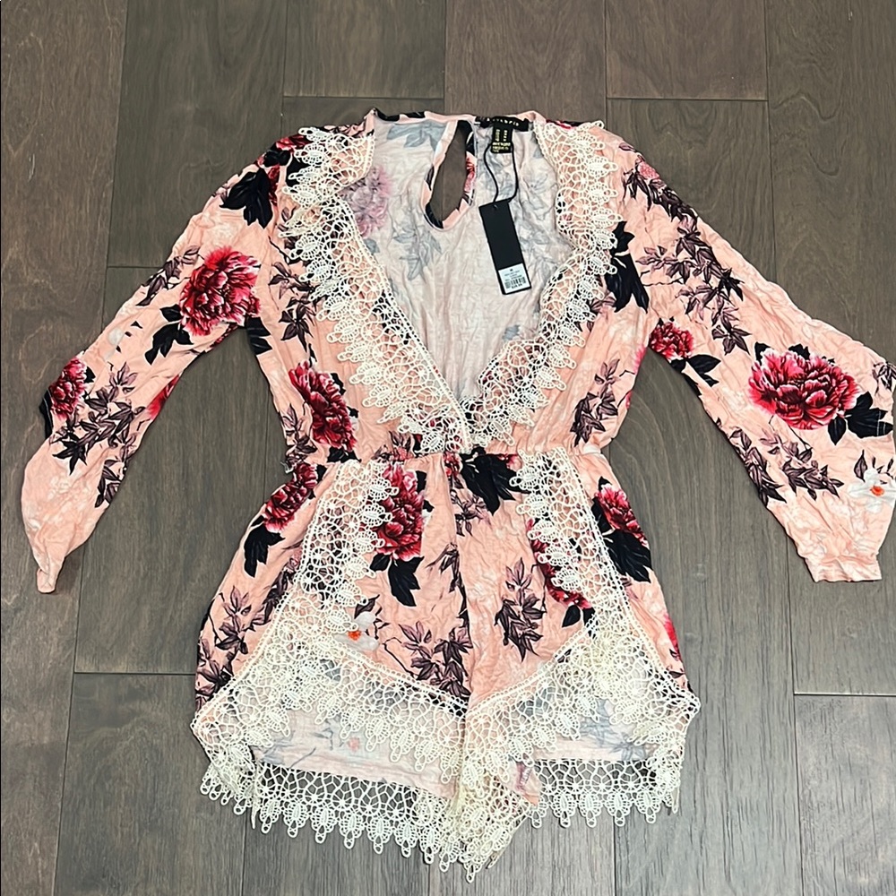 Floral Lace Trim Women's Romper